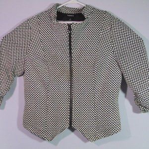 Black White check 3/4 Sleeve Full Zip jacket Size 1 (14/16 or 1X)